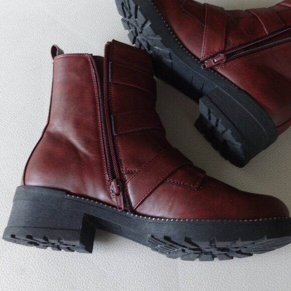 SO Broccoli women's combat boots size 8, Moniquewine color, side zip top buckles - Picture 13 of 13